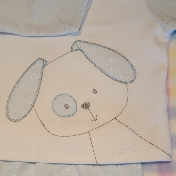 LITTLE TOTS 🐾 2pc Blue 'n White Embroidered Doggie Silver Polka Dot Outfit 0-3M - Picture 13 of 17
